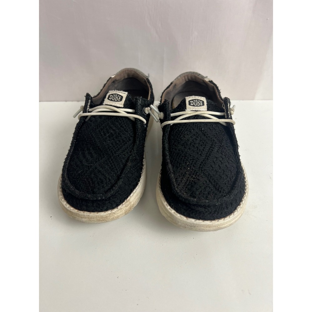 Hey Dude Wendy Youth Boho Crochet Black Slip On Loafers Shoes Size 13Y 41155-001